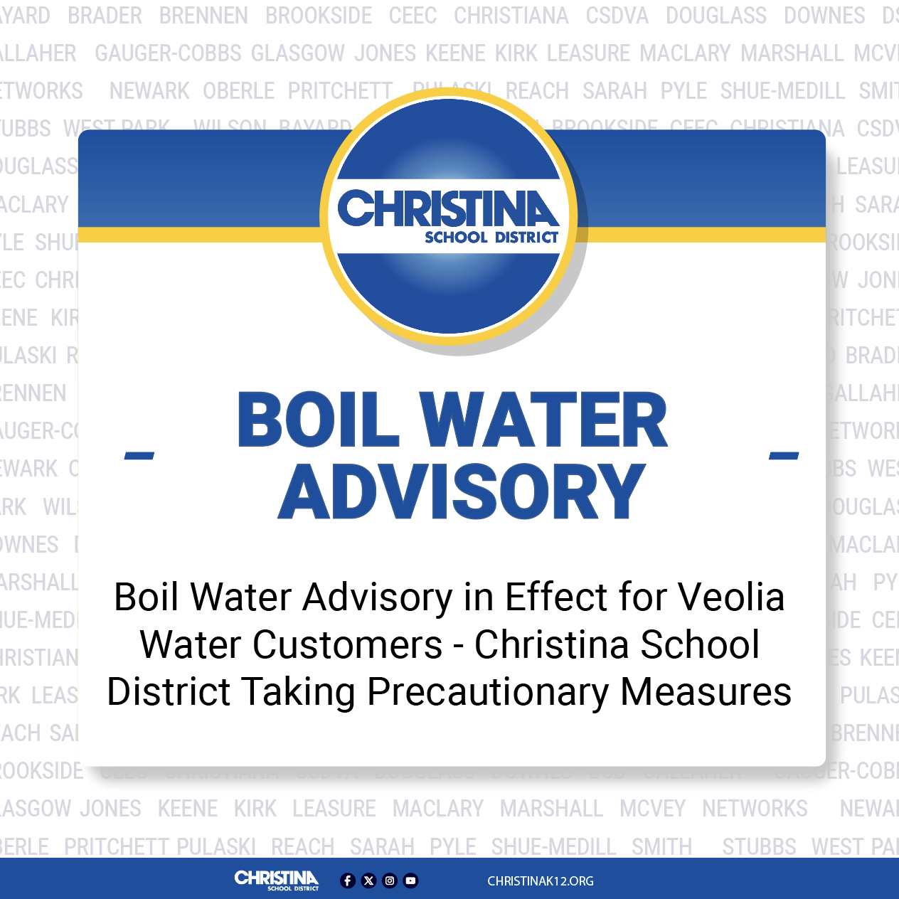 Christina School District Taking Precautionary Measures for Boil Water Advisory in Newark Area